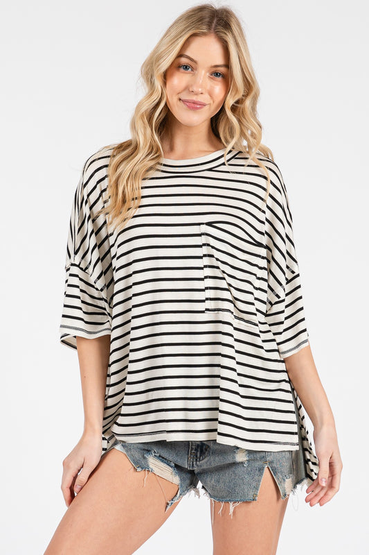 CES FEMME Oversized Striped Pocket Tee