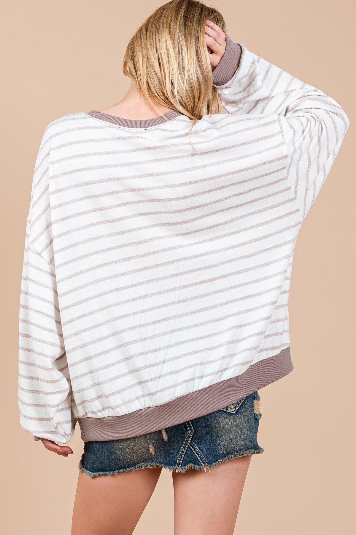 CES FEMME Striped Knit Drop Shoulder Sweatshirt