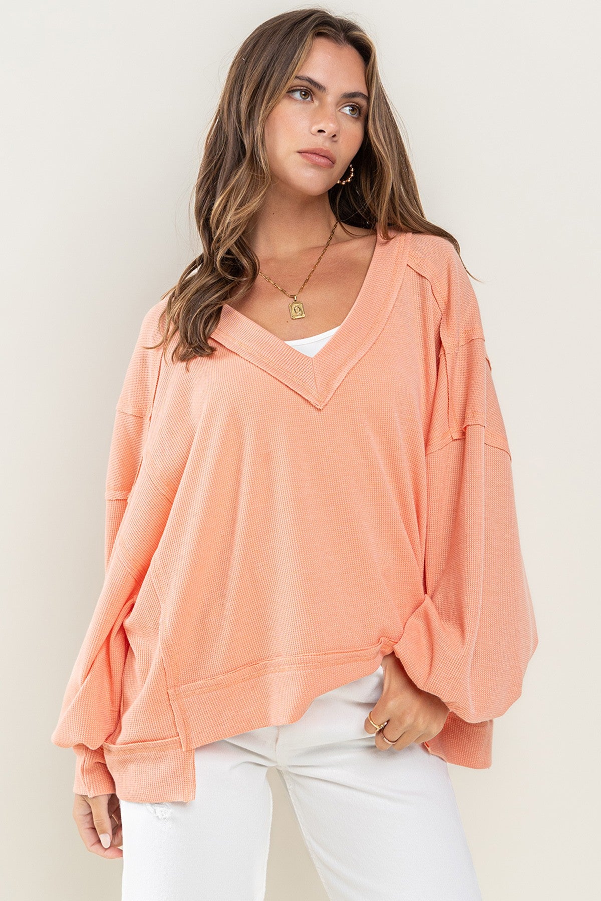 CES FEMME Plus Seam Detail V-neck Knit Top