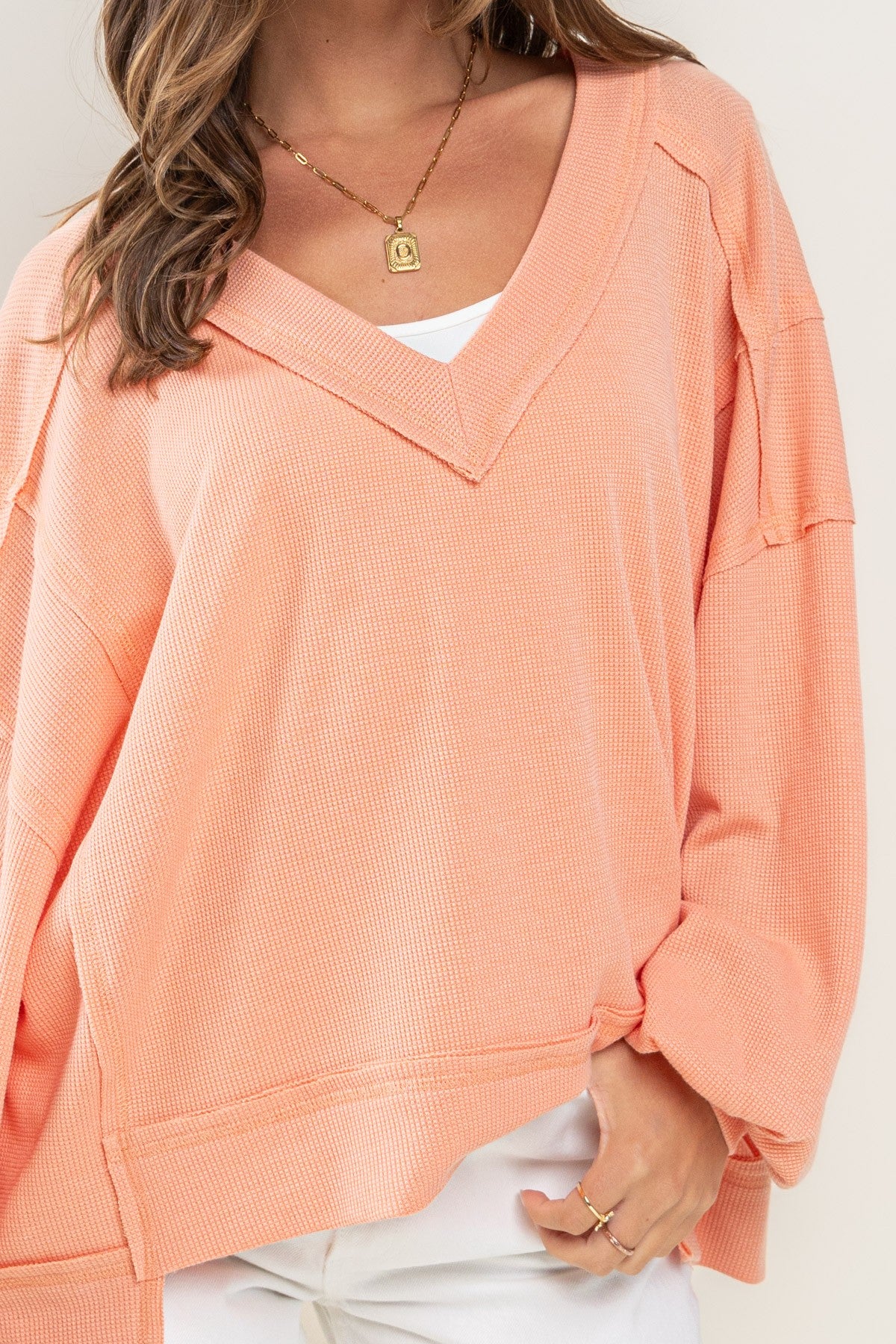 CES FEMME Plus Seam Detail V-neck Knit Top