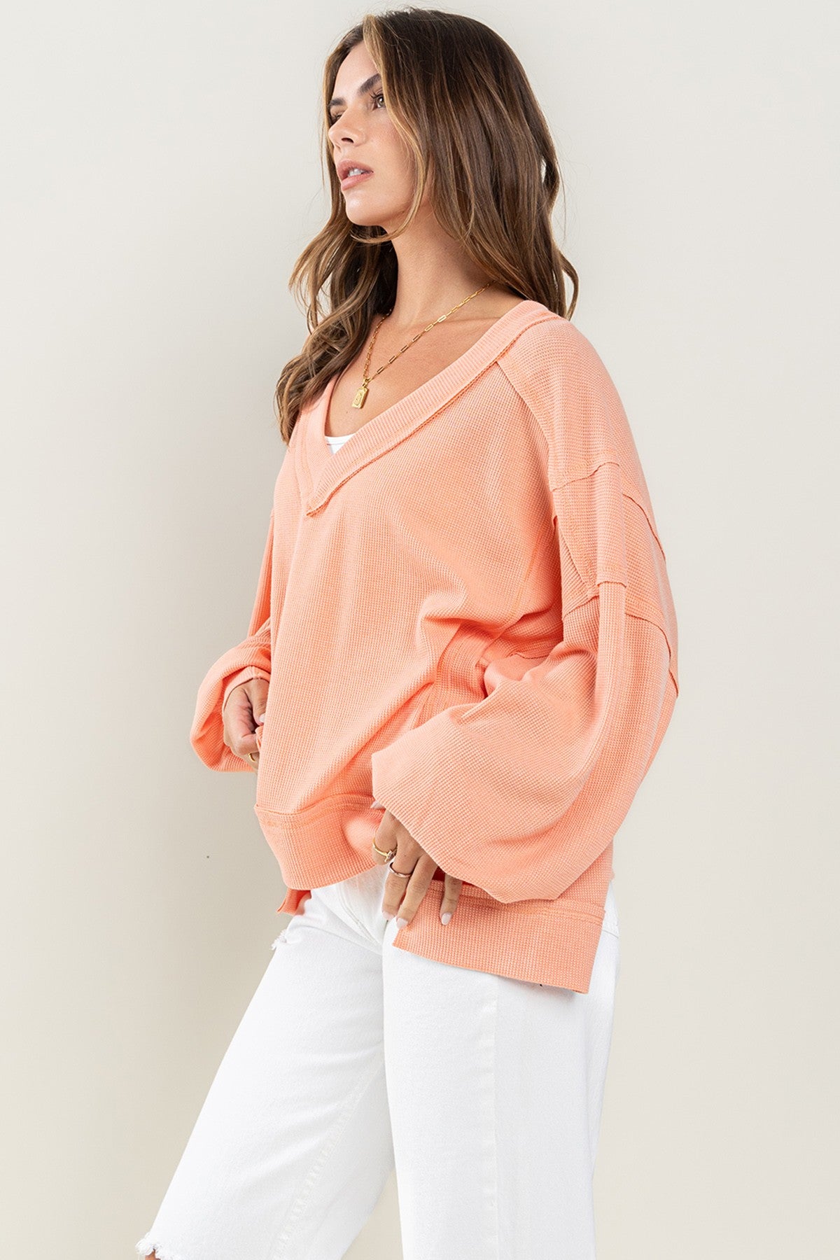 CES FEMME Plus Seam Detail V-neck Knit Top