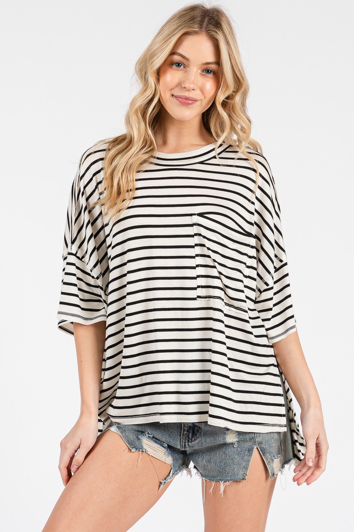 CES FEMME Oversized Striped Pocket Tee