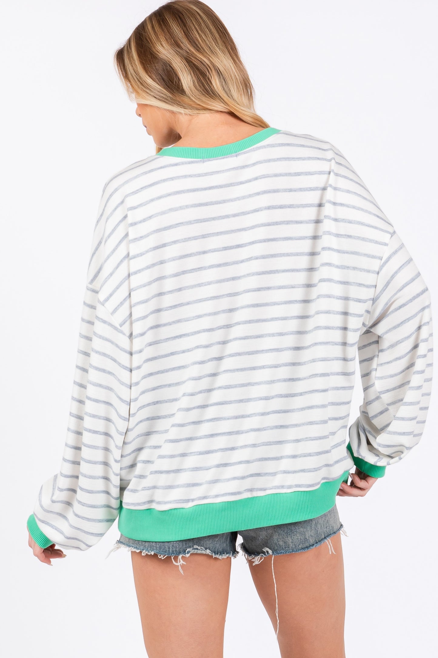 CES FEMME Striped Knit Drop Shoulder Sweatshirt