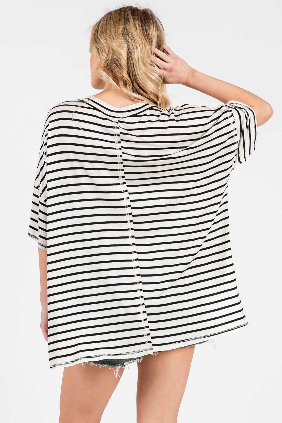 CES FEMME Oversized Striped Pocket Tee