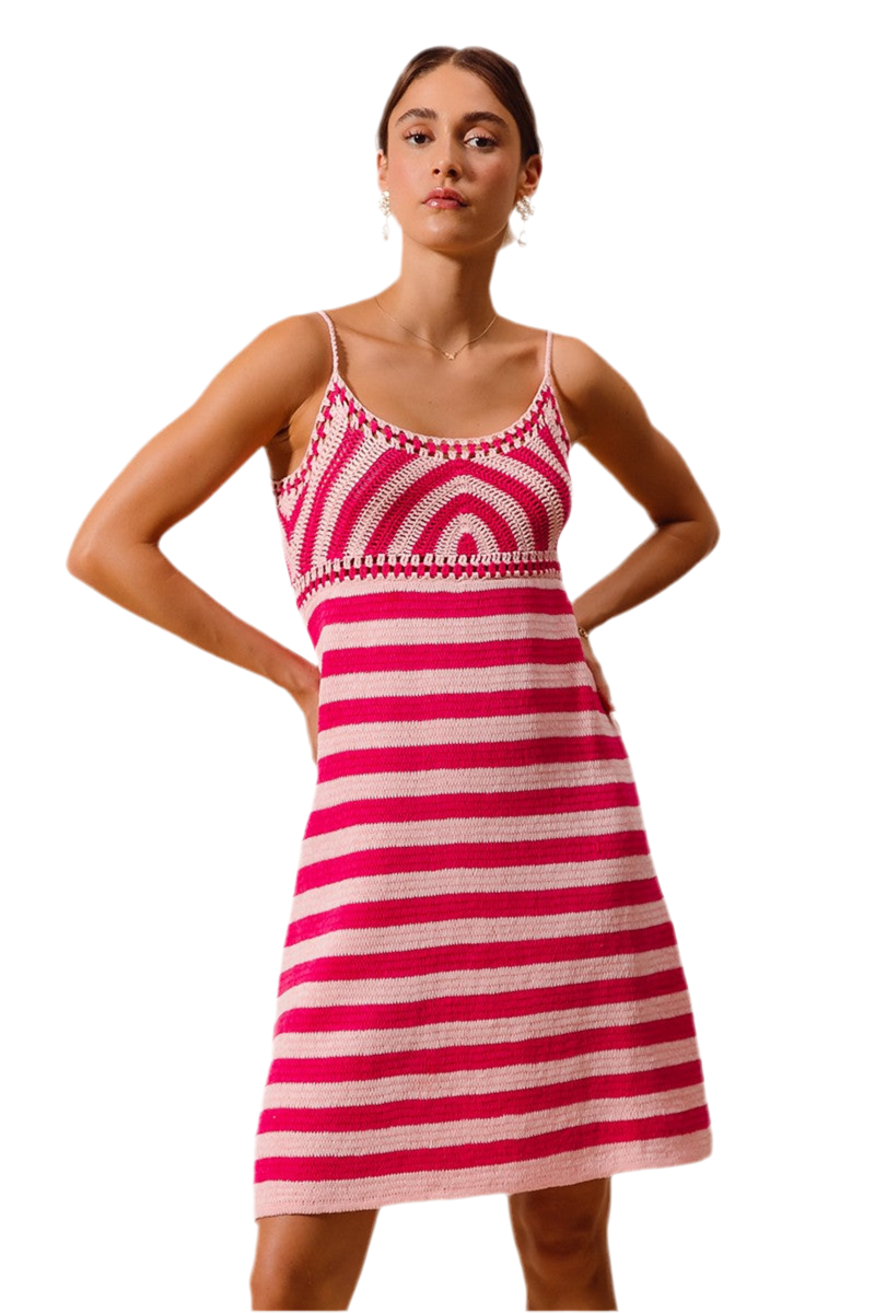 SO ME Striped Crochet Midi Dress
