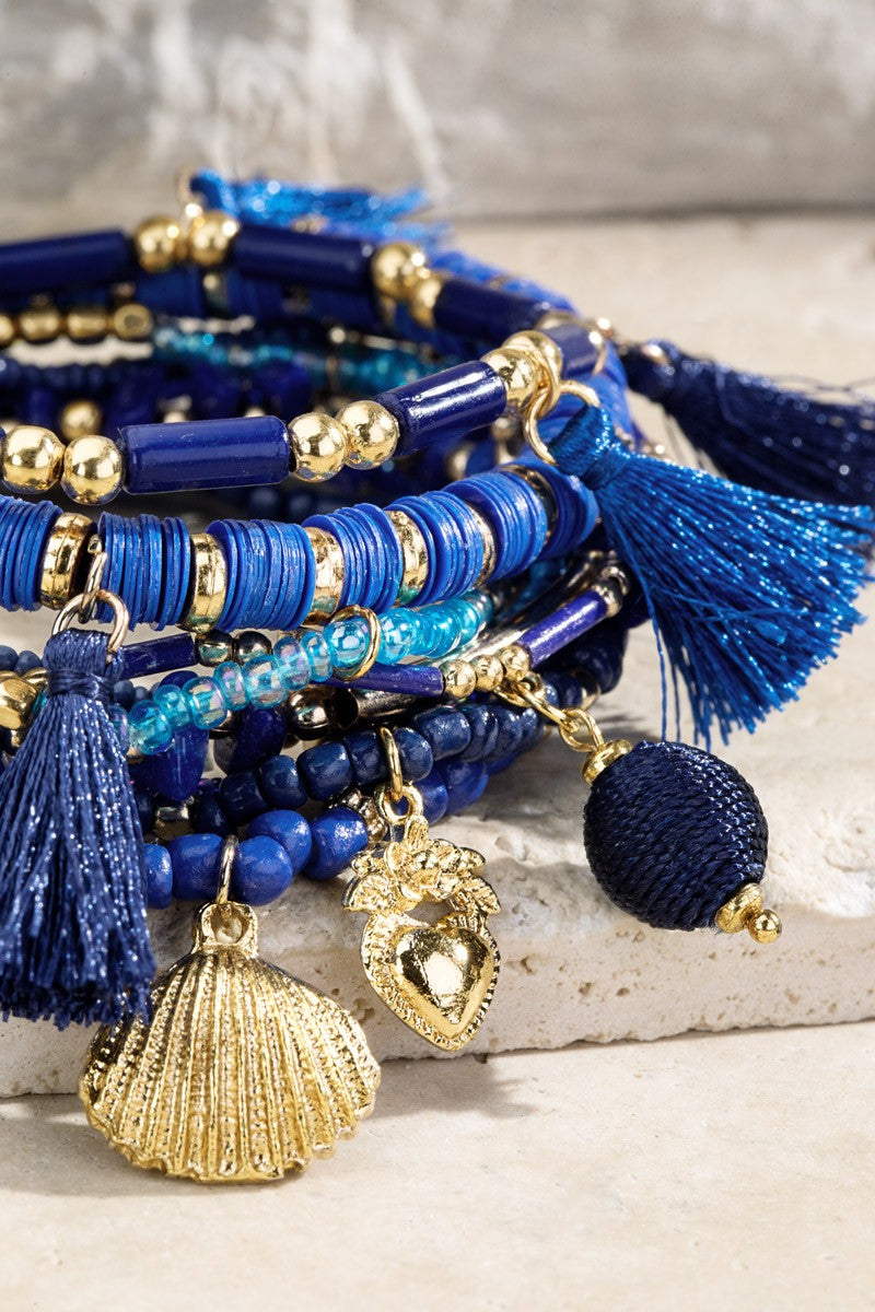 URBANISTA Deep Blue Charm and Bead Bracelet Set