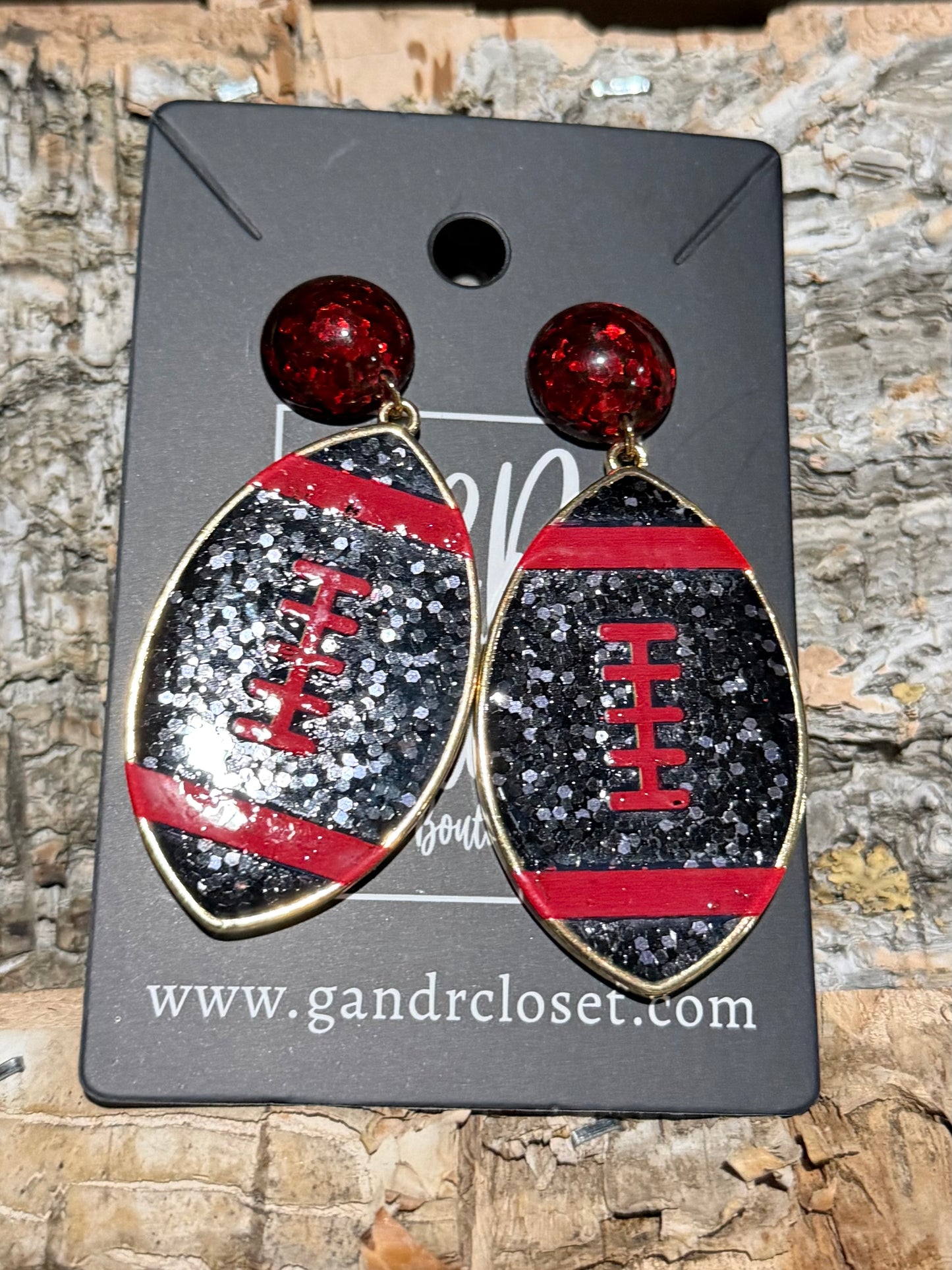 DMC Red and Black Football Dangle Earrings
