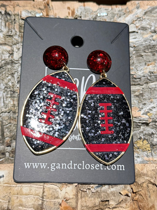 DMC Red and Black Football Dangle Earrings