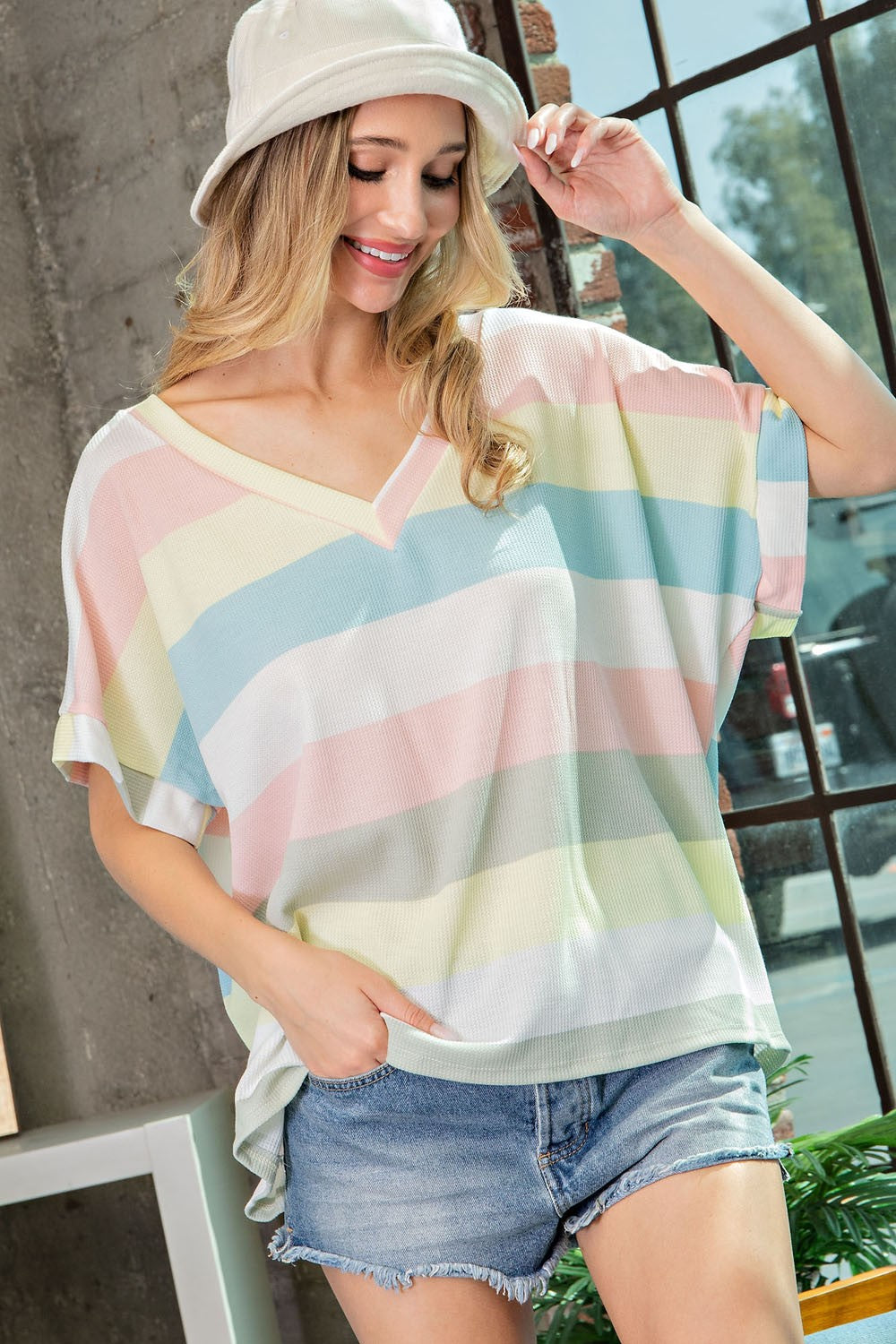 EE:SOME Striped V-Neck Top