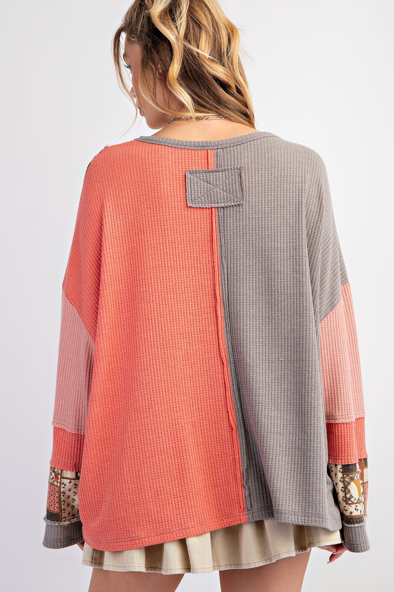 EASEL Color Block Thermal Mineral Washed Pullover