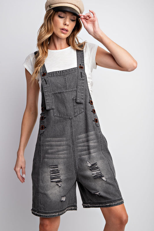 EASEL Washed Denim Loose Fit Romper