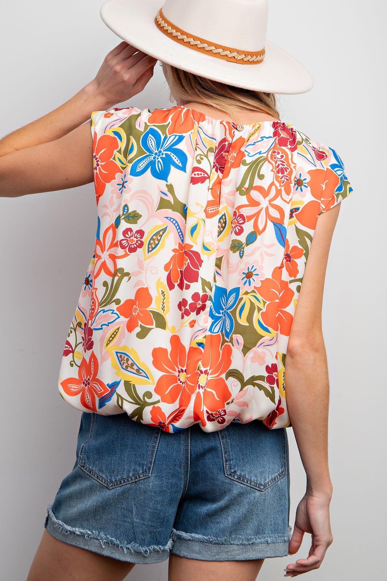 EASEL Floral Print Mirabelle Satin Woven Top