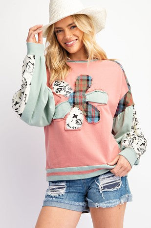 EASEL Flower Patch Mix & Match Soft Washed Crew Neck Top