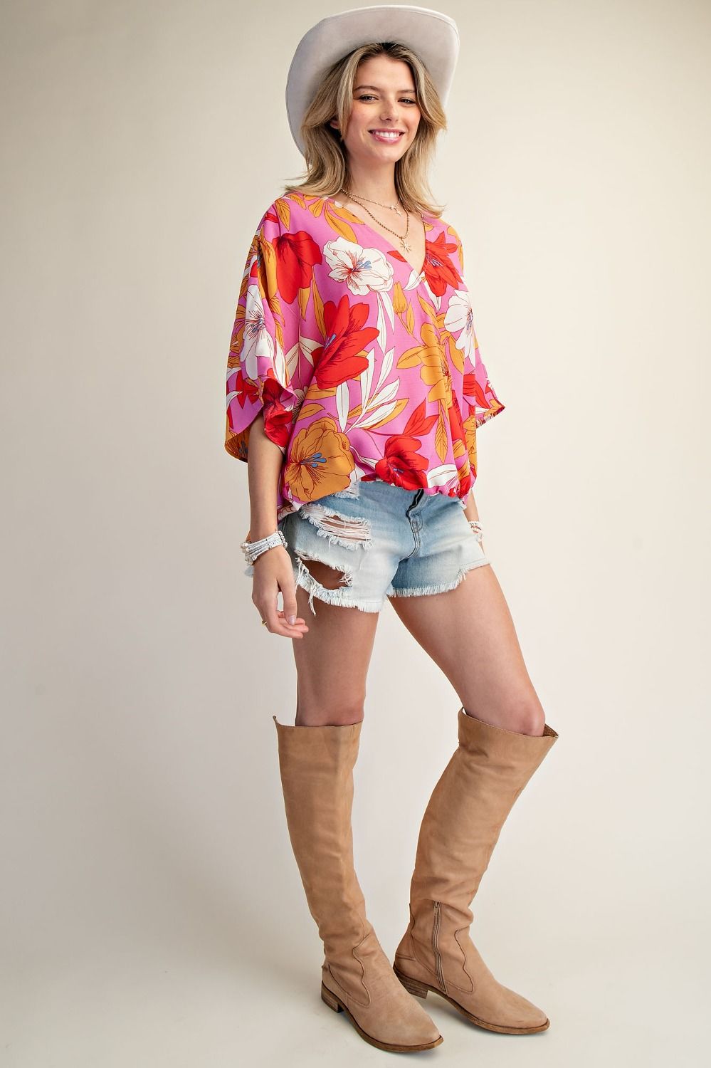 EASEL Floral Print Woven Top
