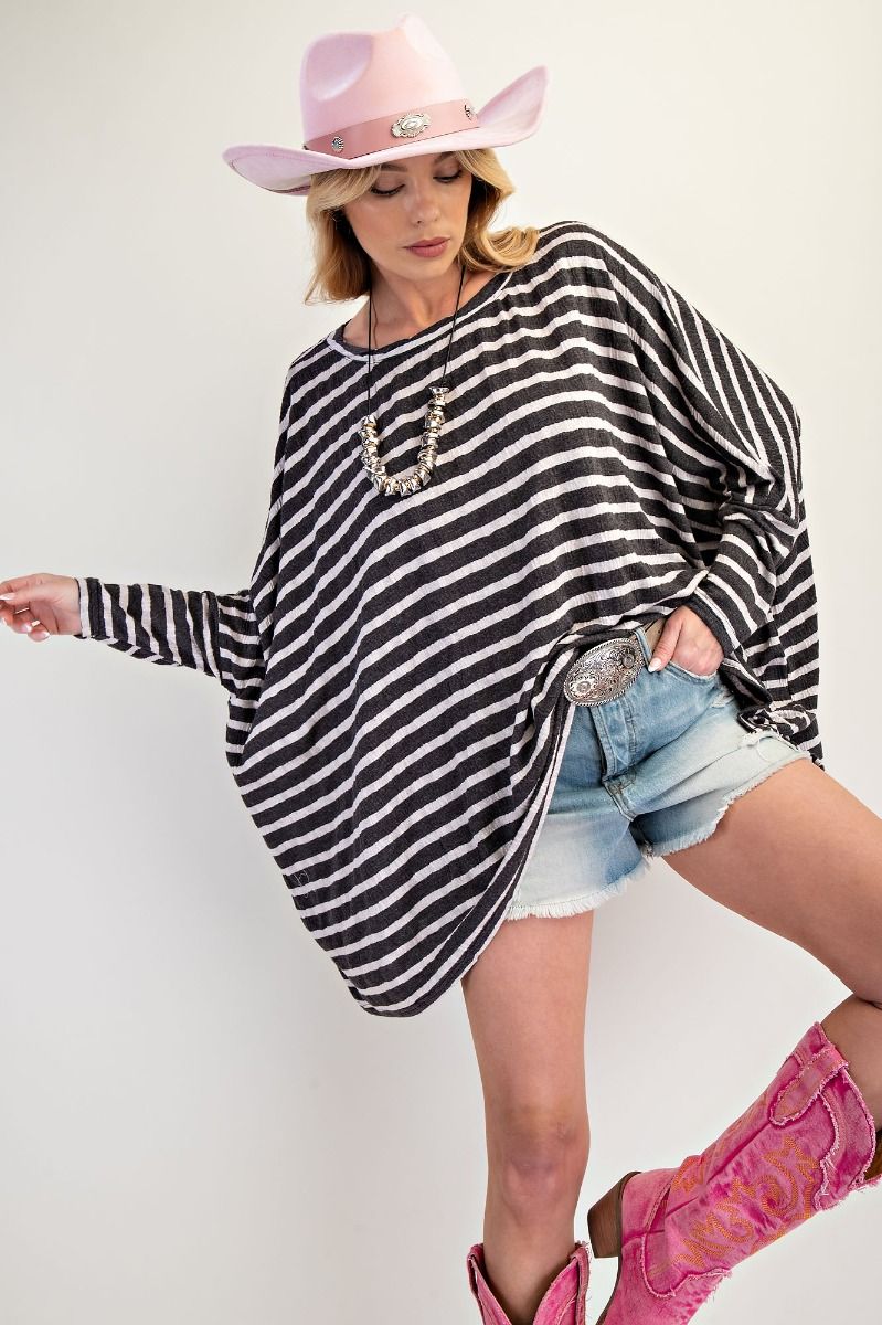 EASEL Plus Striped Oversized Top