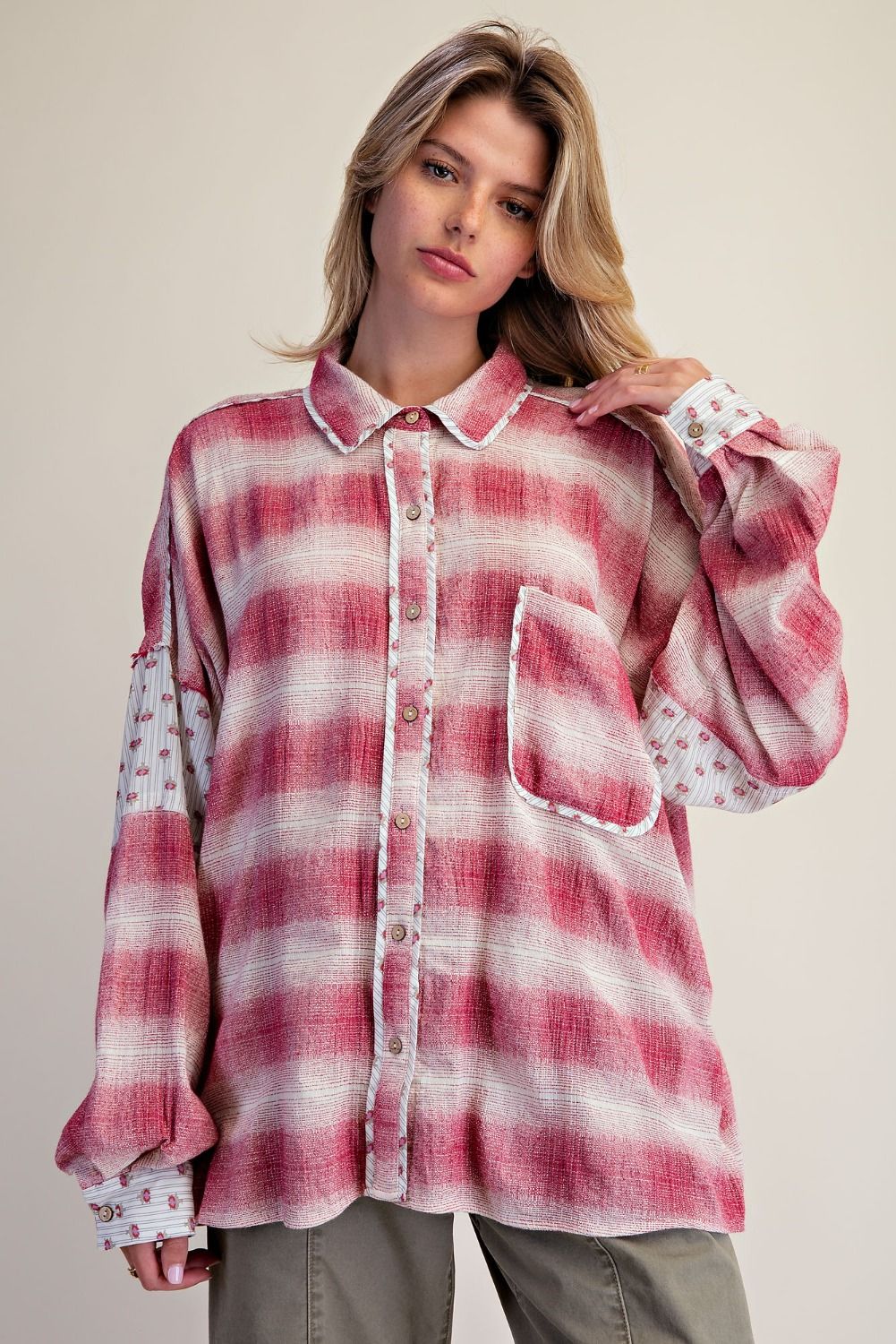 EASEL Mulberry Button Down Flannel