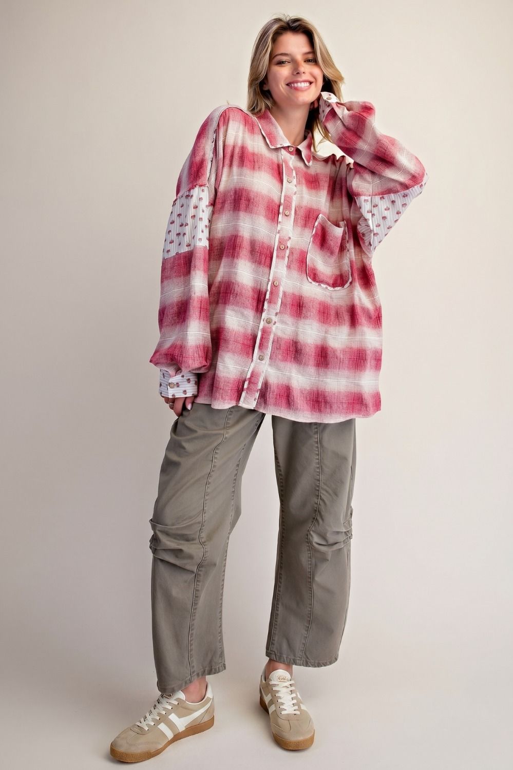EASEL Mulberry Button Down Flannel