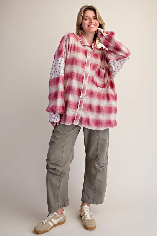 EASEL Mulberry Button Down Flannel