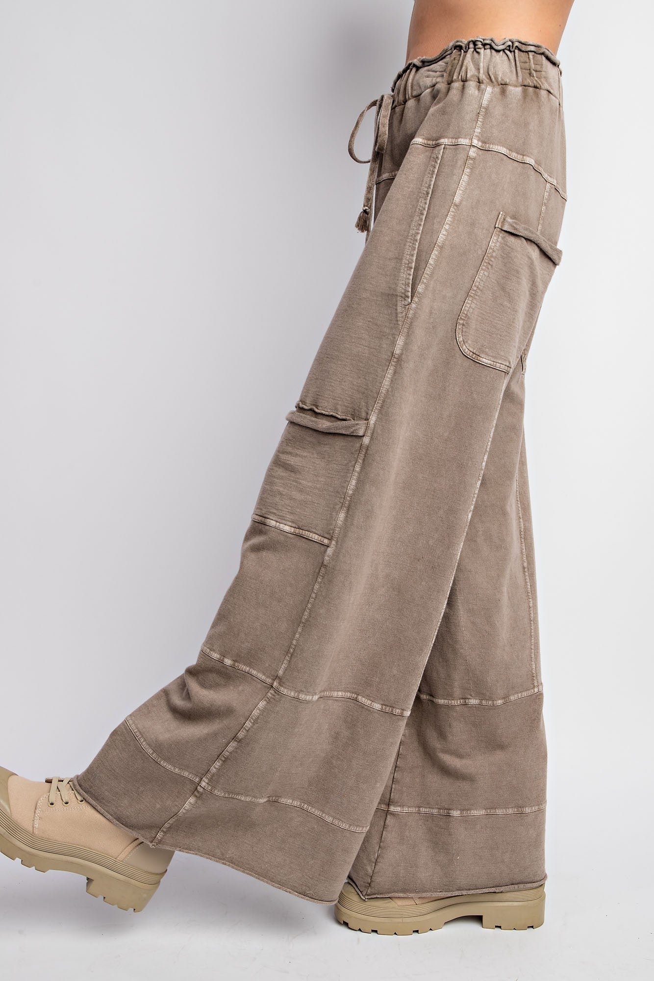 EASEL Plus Size Washed Terry Knit Cargo Pants