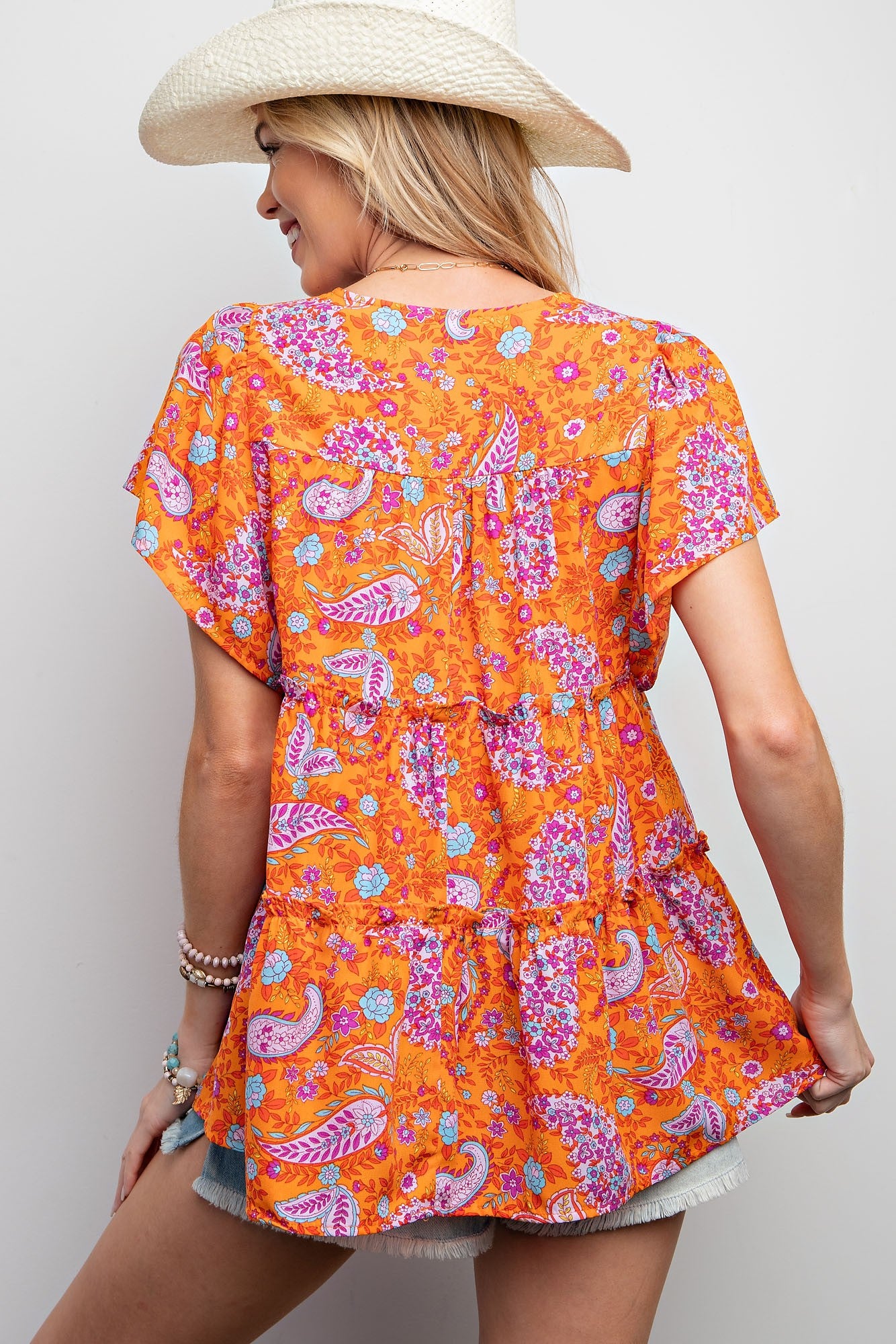 EASEL Printed Poly Linen Woven Top