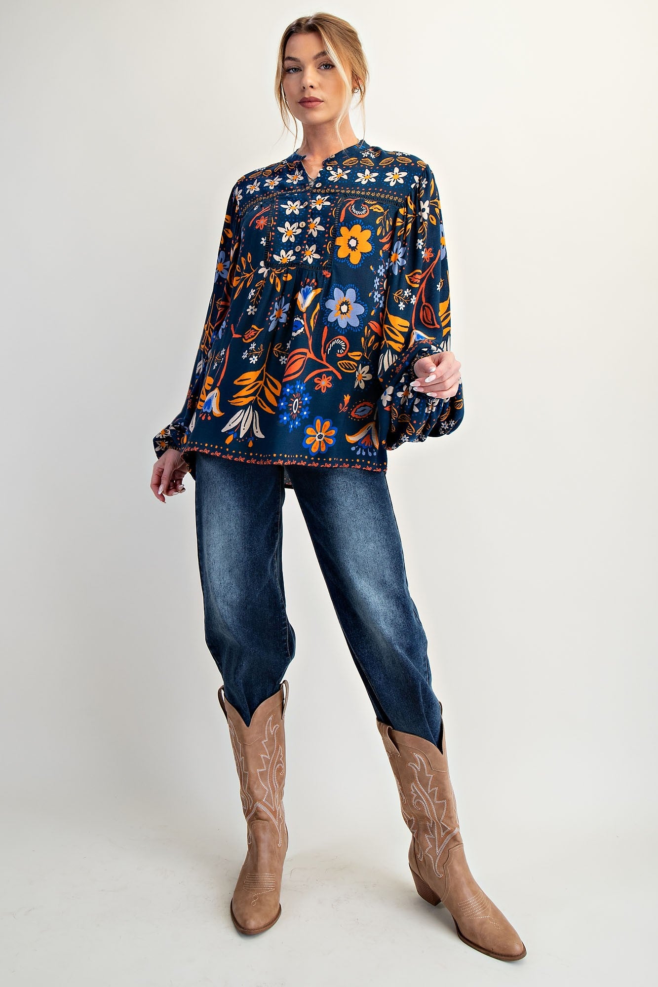 EASEL Printed Rayon Gauze Top