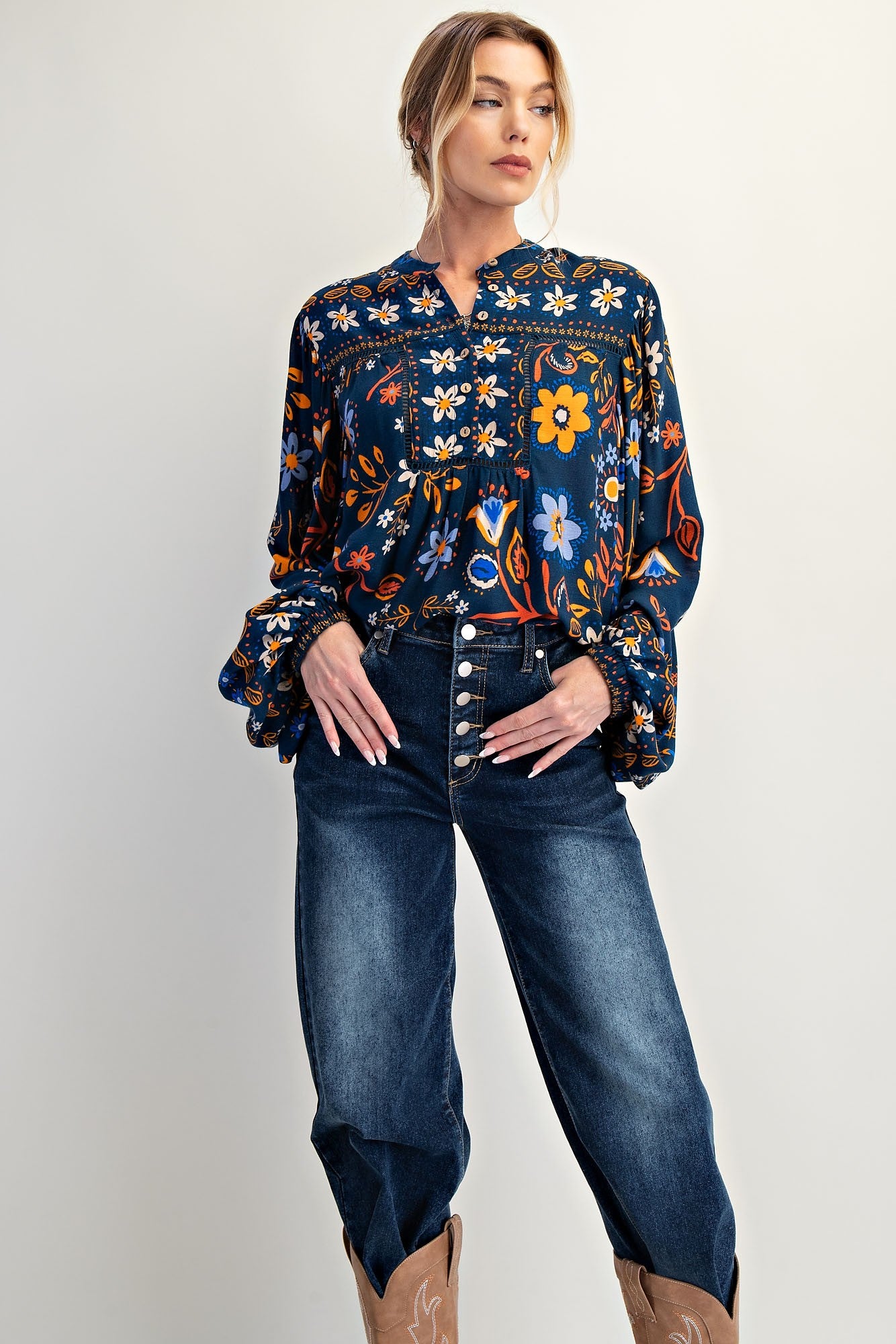 EASEL Printed Rayon Gauze Top