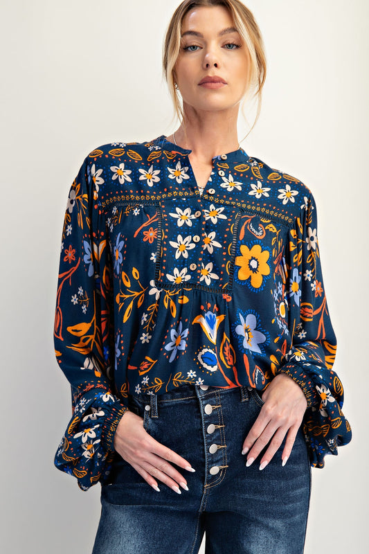 EASEL Printed Rayon Gauze Top