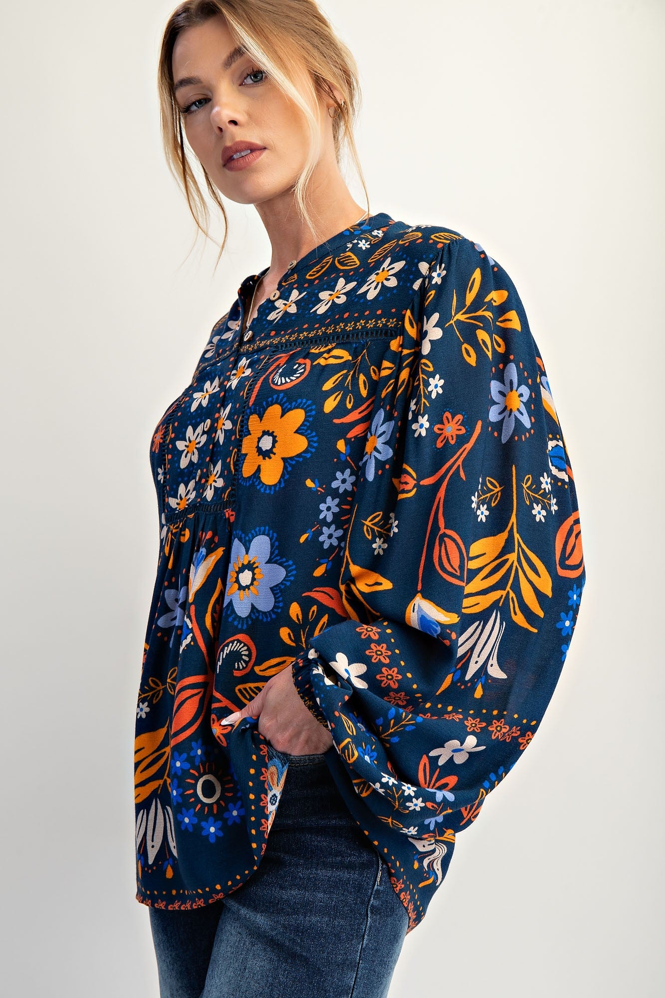 EASEL Printed Rayon Gauze Top