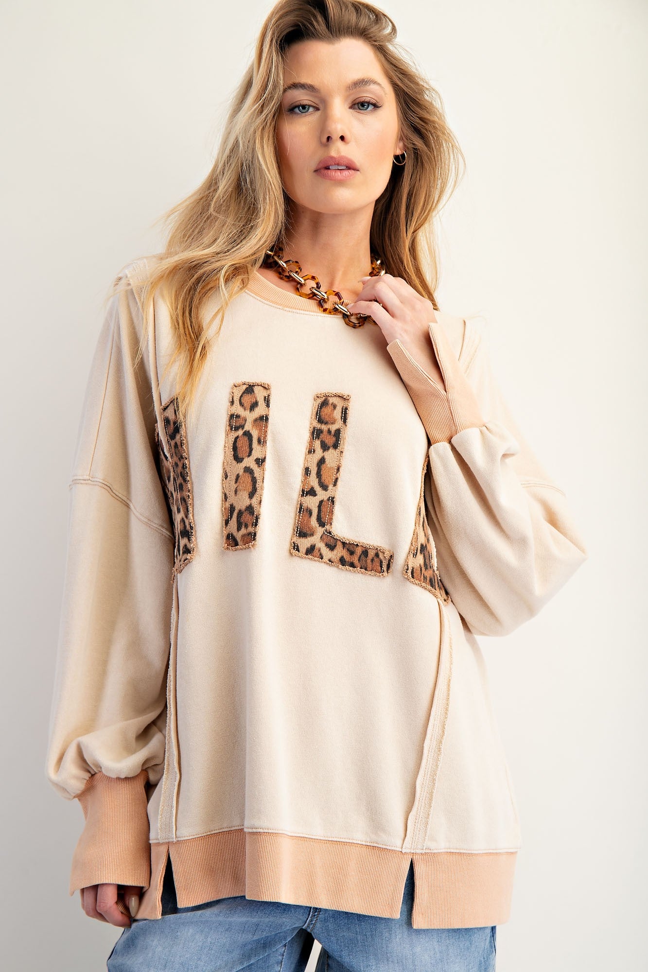 EASEL Plus Size-Oversized Washed Terry Pullover