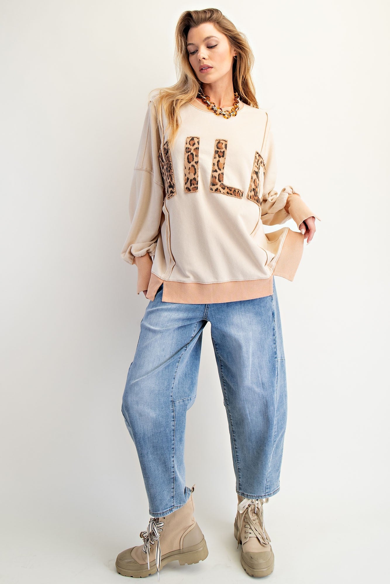 EASEL Plus Size-Oversized Washed Terry Pullover