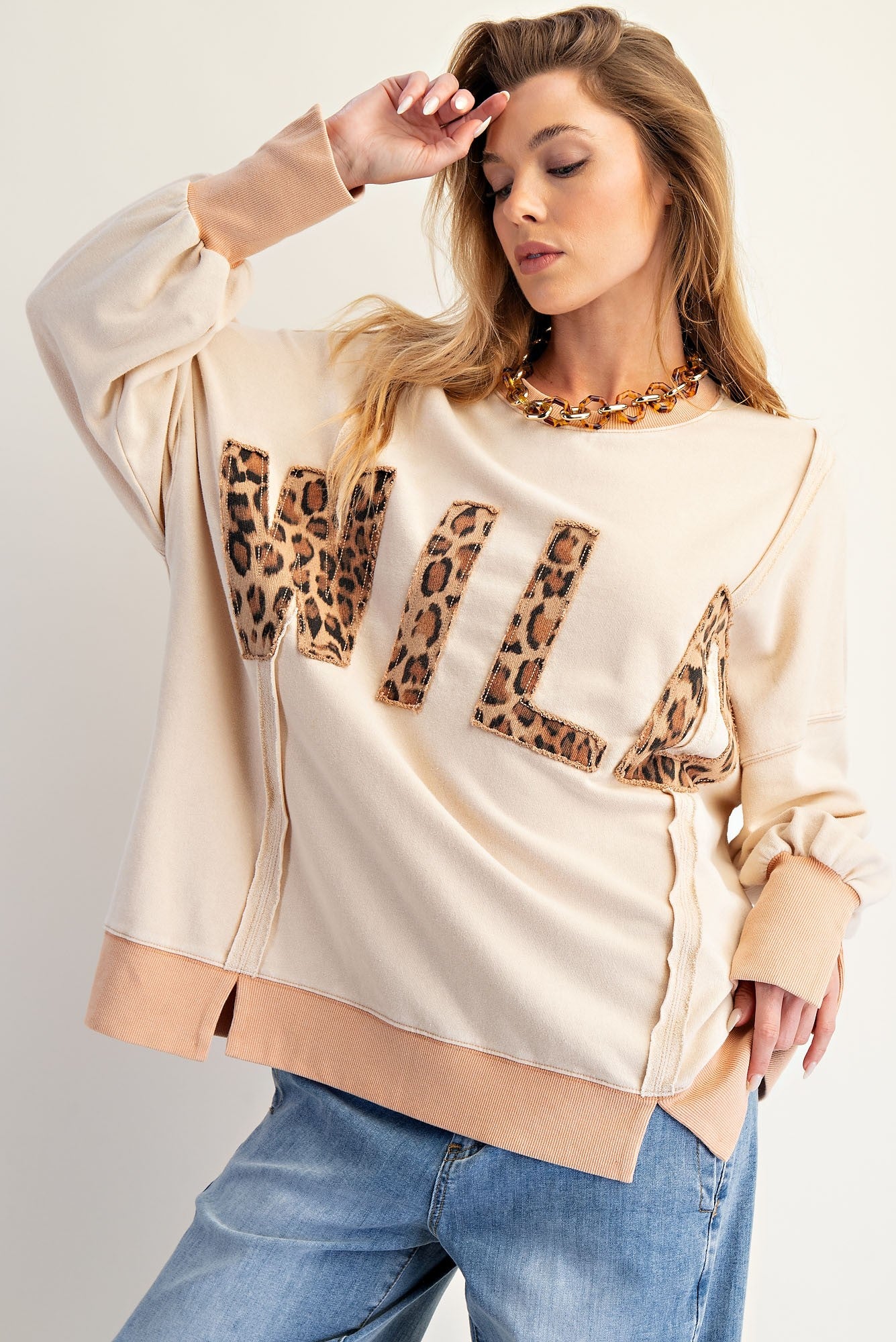 EASEL Plus Size-Oversized Washed Terry Pullover
