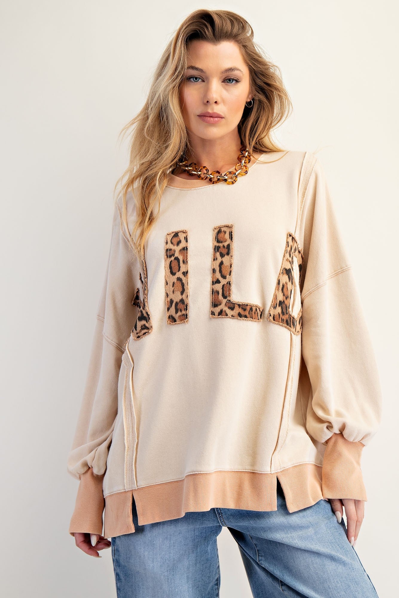 EASEL Plus Size-Oversized Washed Terry Pullover