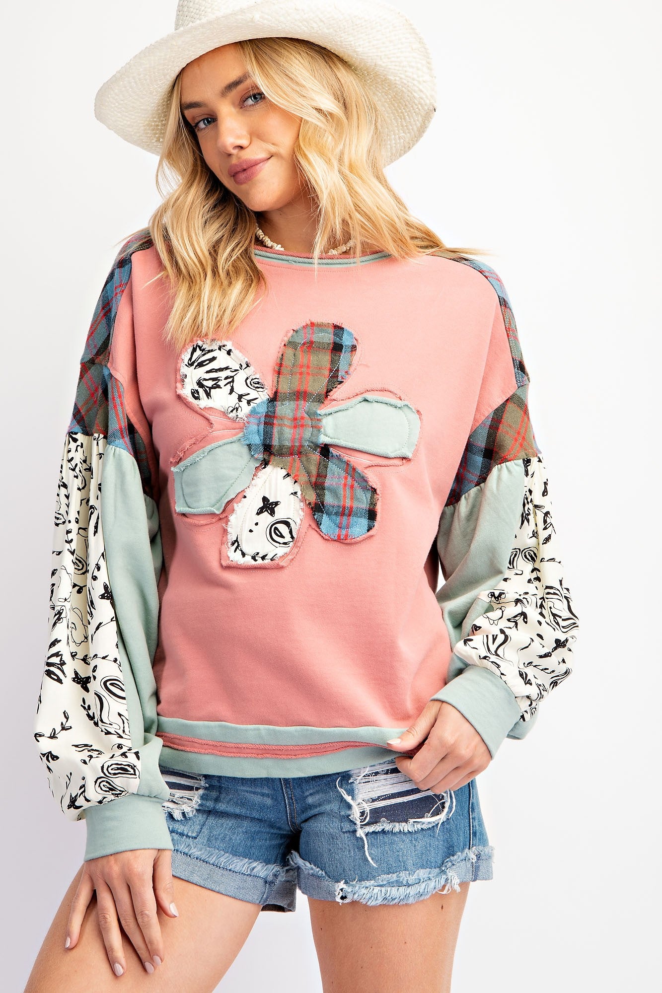 EASEL Flower Patch Mix & Match Soft Washed Crew Neck Top