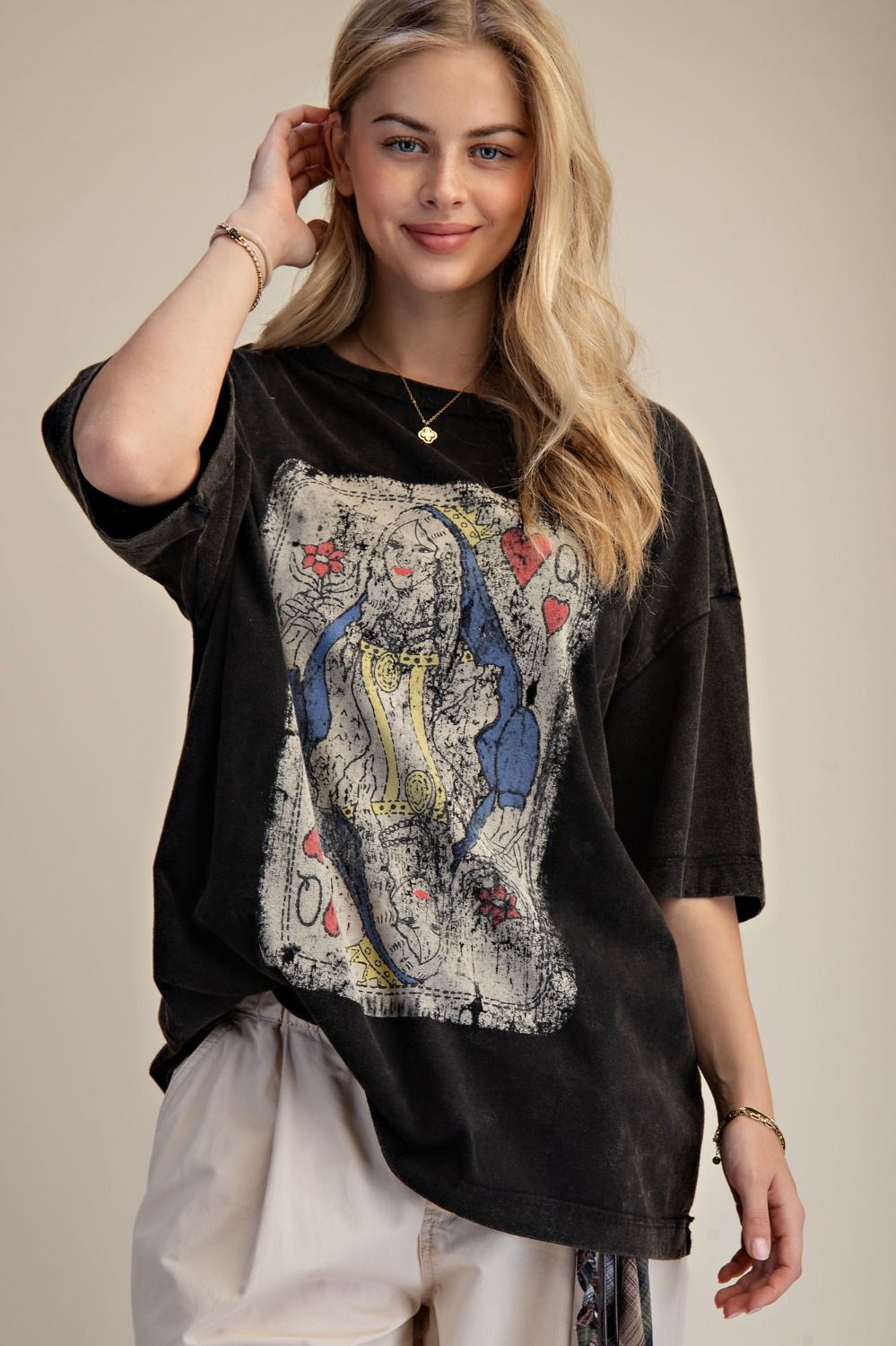 EASEL Queen Printed Washed Boxy Top