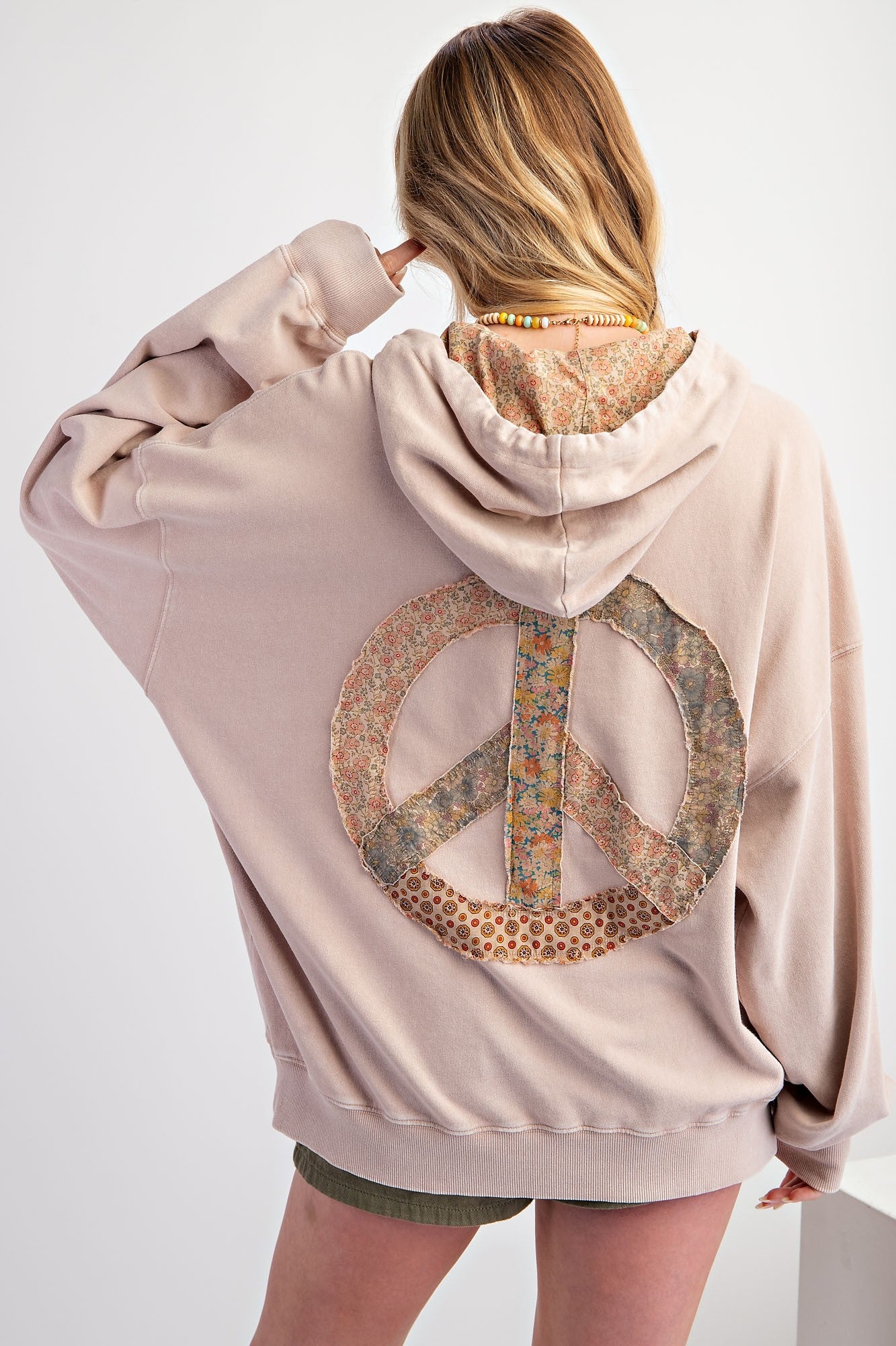 EASEL Peace Patch Washed Terry Knit Pullover