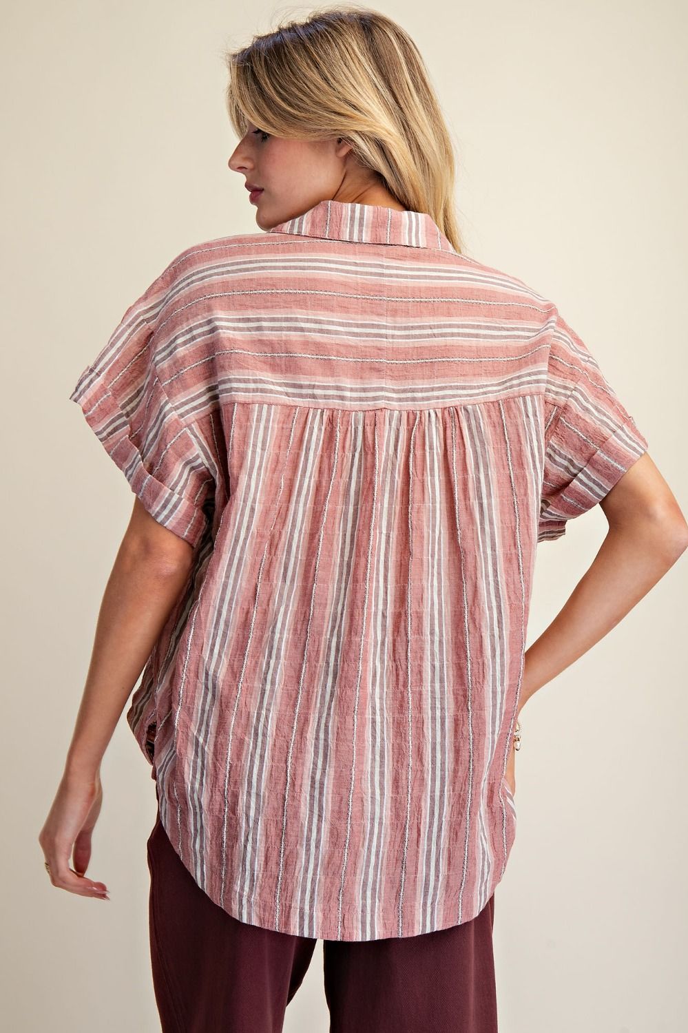 EASEL Crinkle Striped Blouse