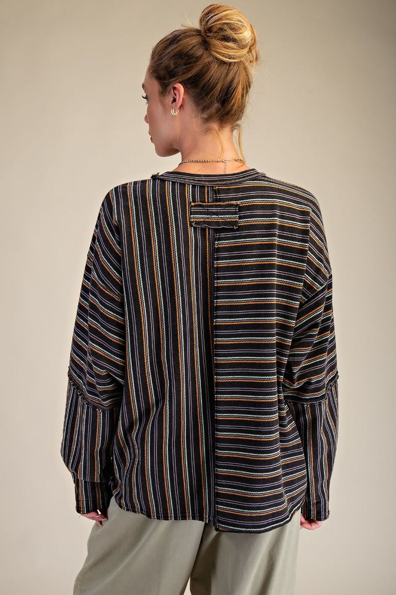 EASEL Striped Mineral Washed Knit Top