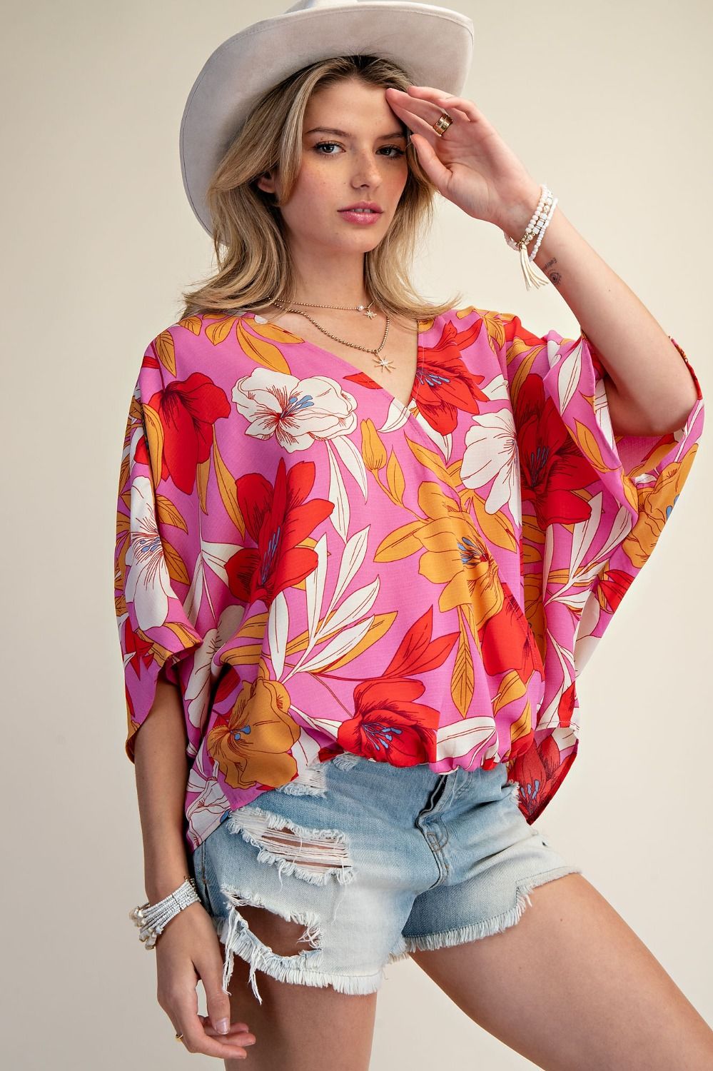 EASEL Floral Print Woven Top