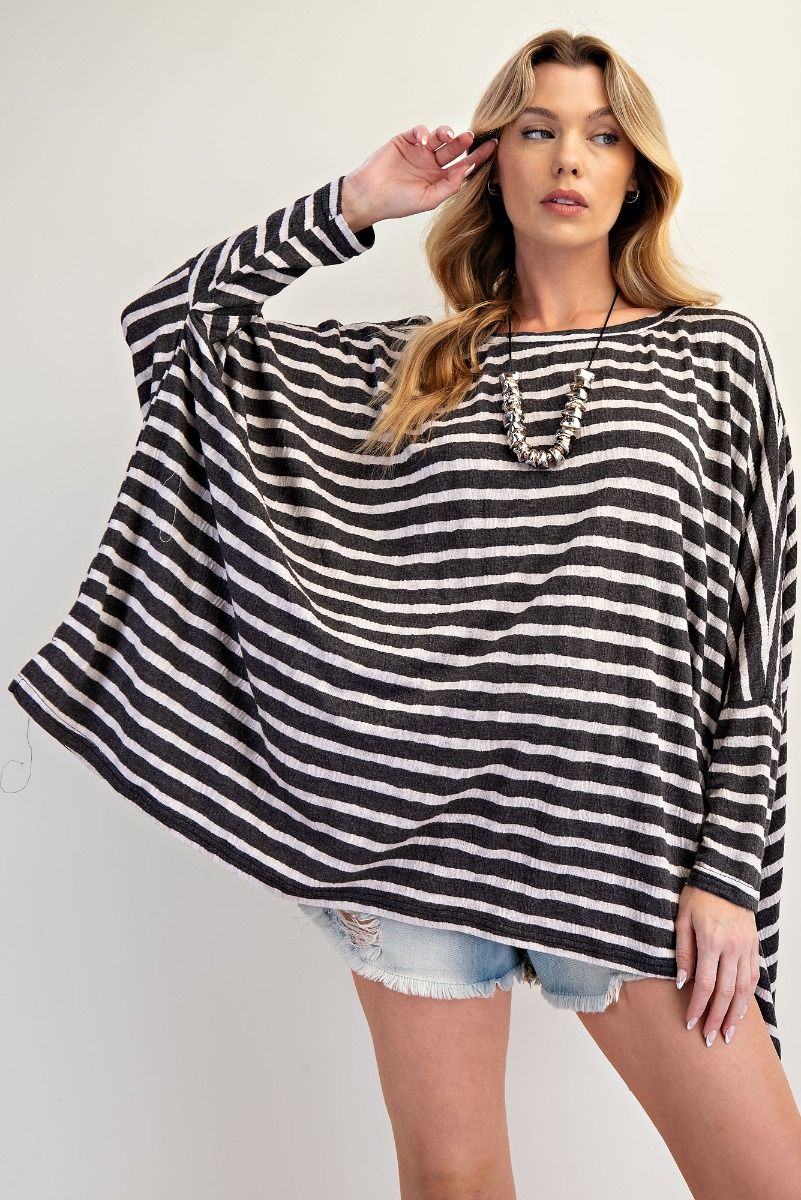 EASEL Plus Striped Oversized Top