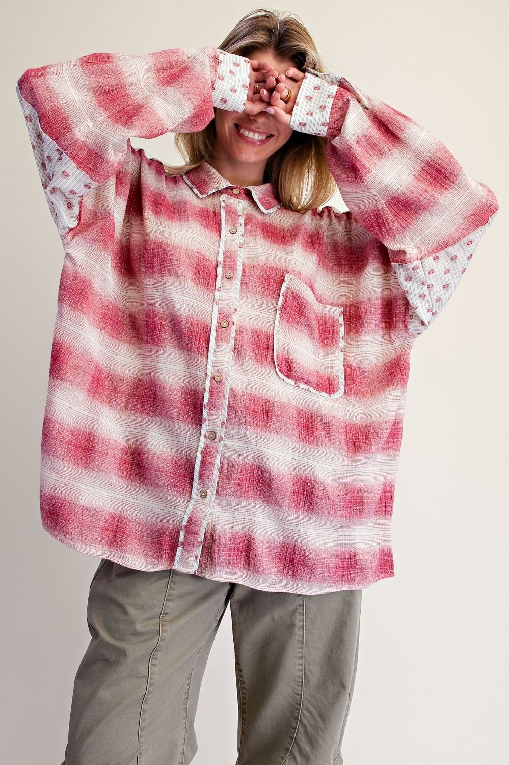EASEL Mulberry Button Down Flannel