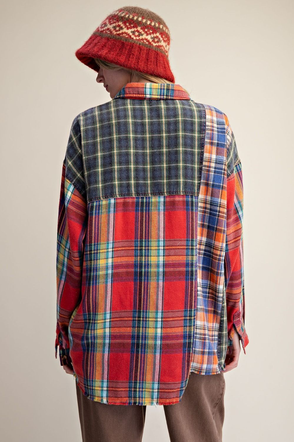 EASEL Plaid Mix Button Down Washed Shirt