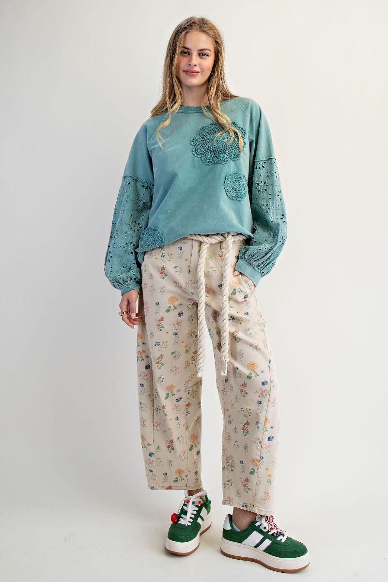 EASEL Eyelet Lace Washed Terry Pullover