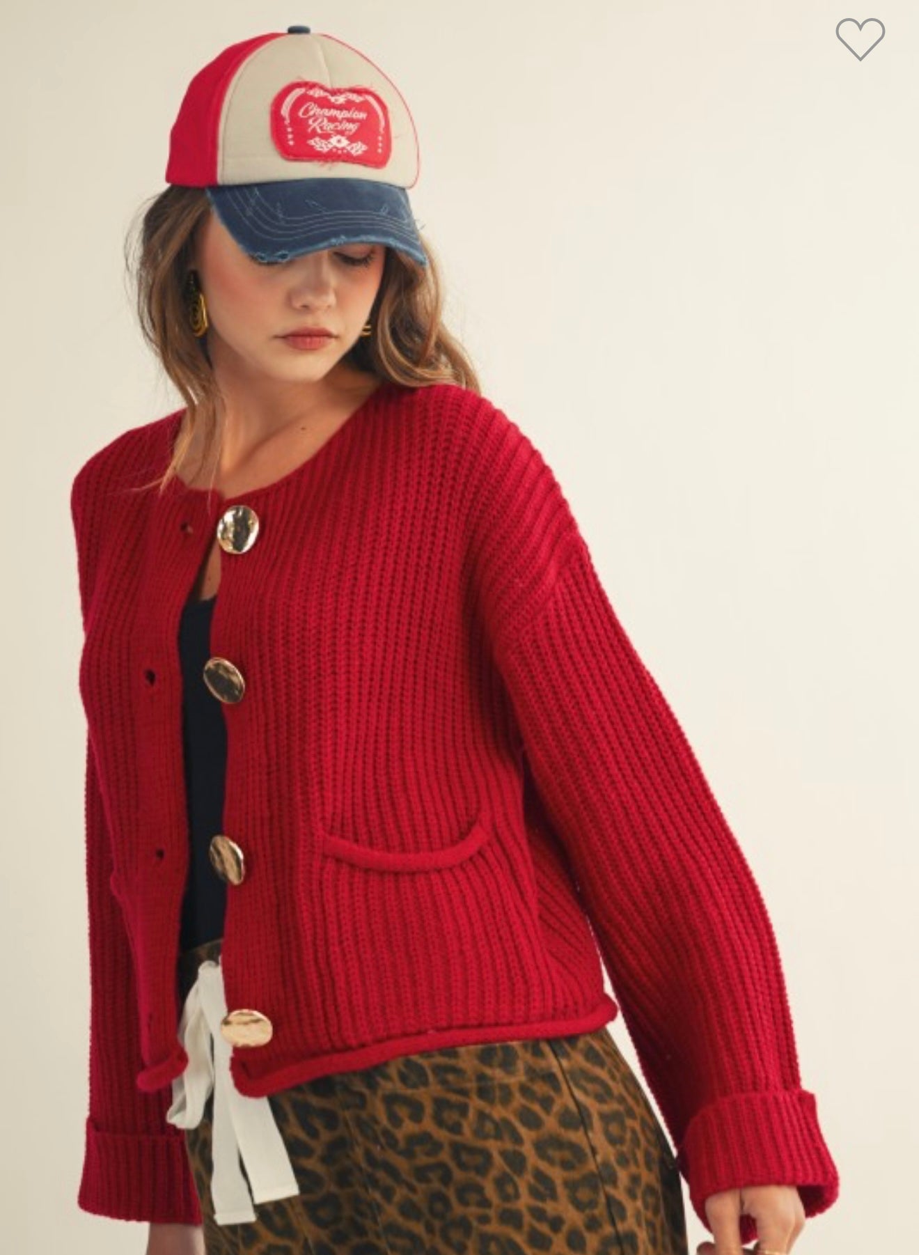 LOVLOV Vintage Gold Button Front Pocket Cardigan