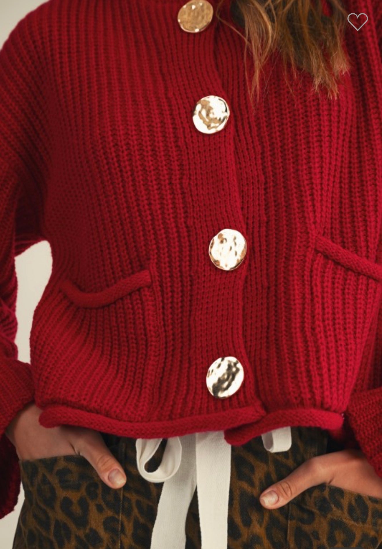 LOVLOV Vintage Gold Button Front Pocket Cardigan