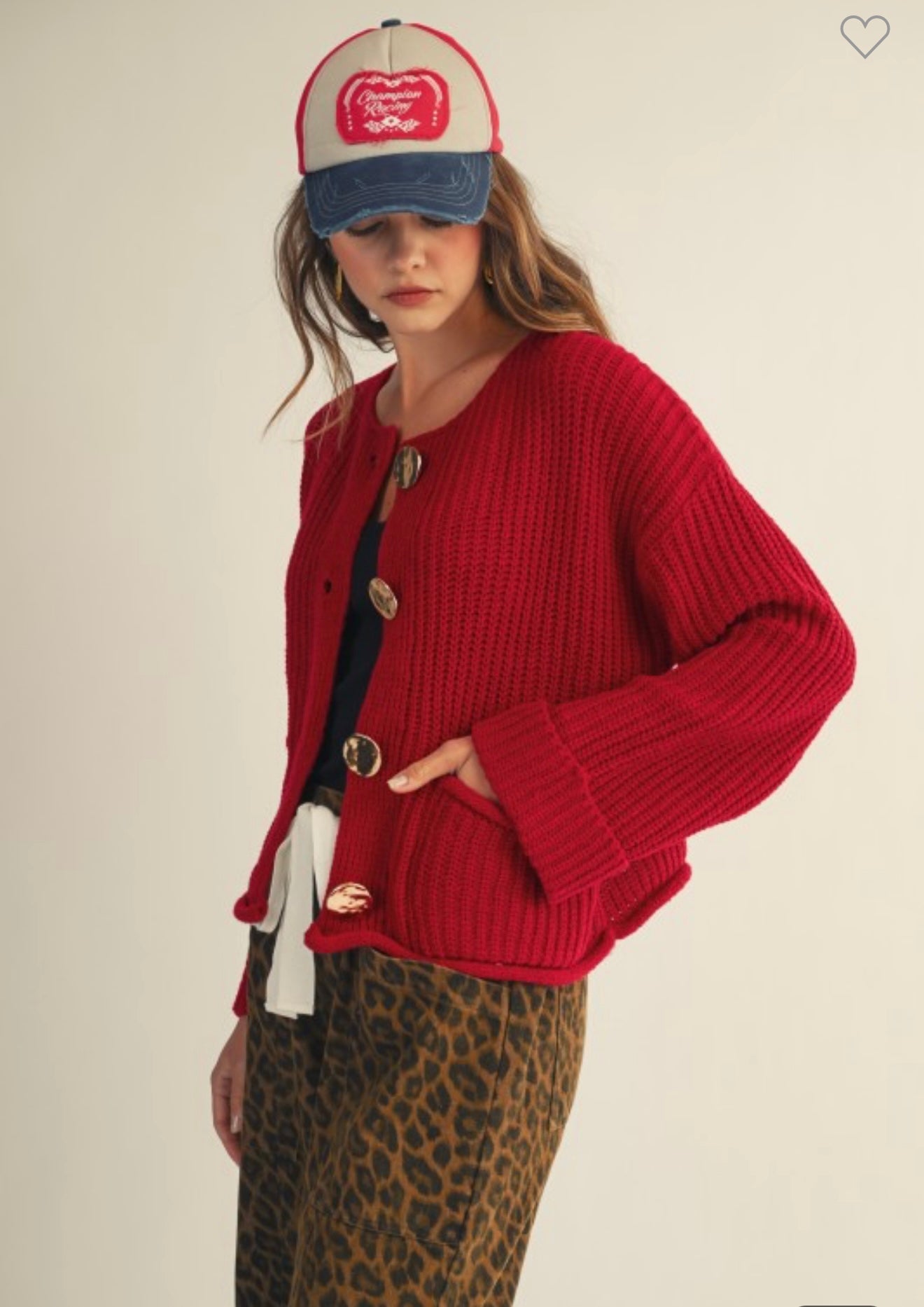 LOVLOV Vintage Gold Button Front Pocket Cardigan