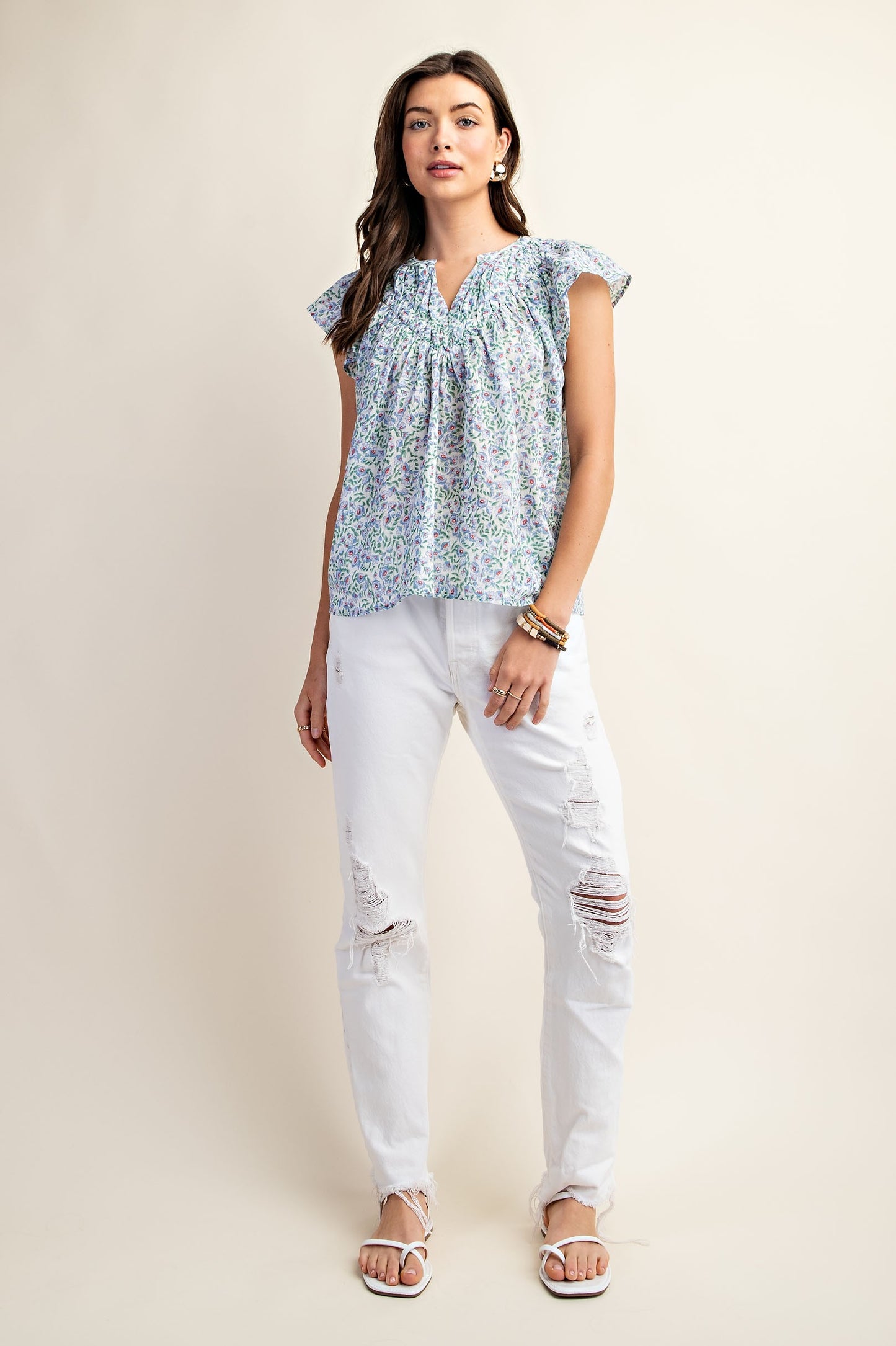 GIGIO Floral Ruffle Sleeve Top