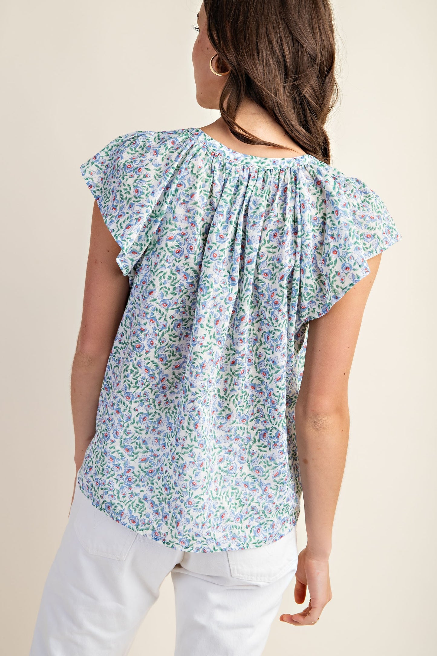 GIGIO Floral Ruffle Sleeve Top