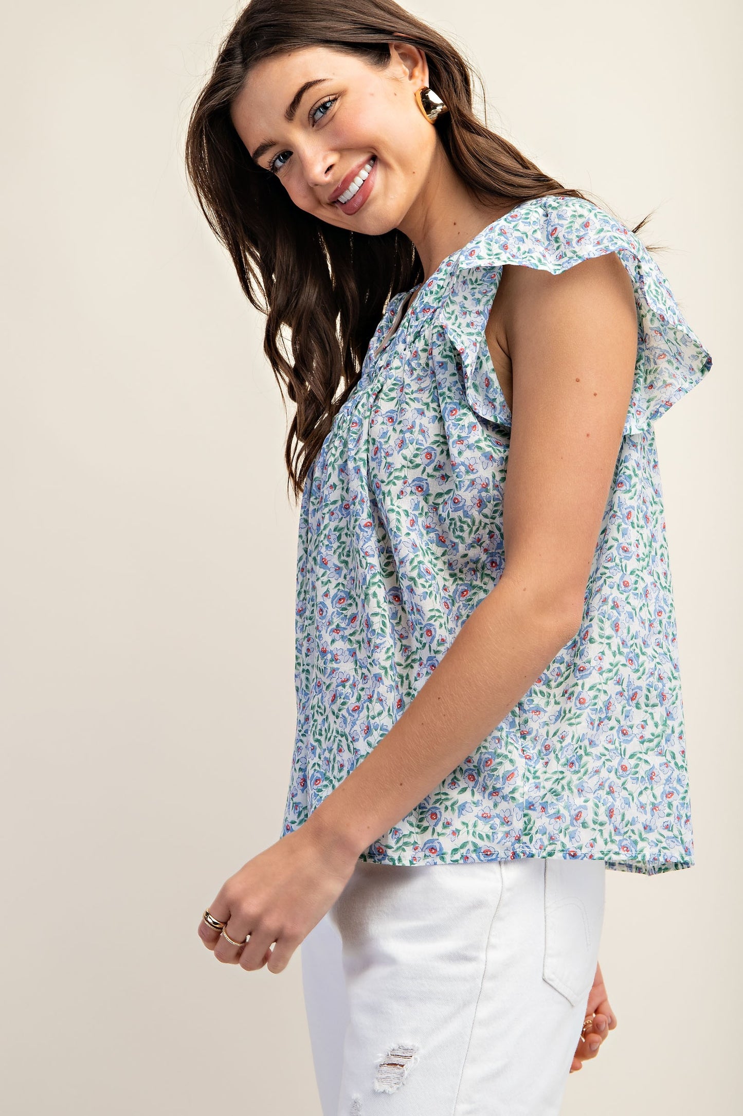 GIGIO Floral Ruffle Sleeve Top