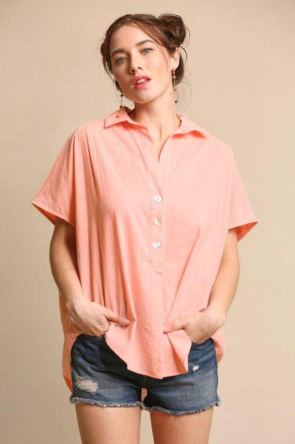 GIGIO Linen Oversize Popover Top