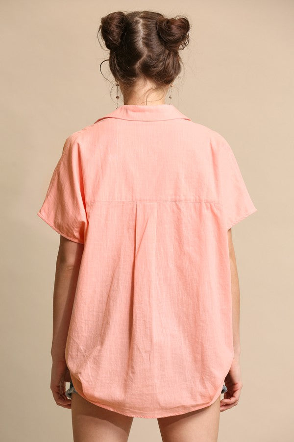 GIGIO Linen Oversize Popover Top